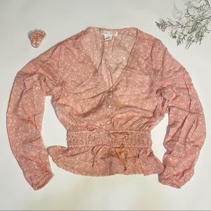 Pink floral ruched waist top